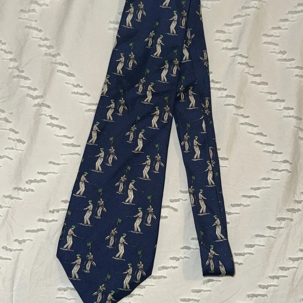 EUC Vintage Polo by Ralph Lauren Golfer Caddie 100% Silk Golf Tie Navy Green 4
